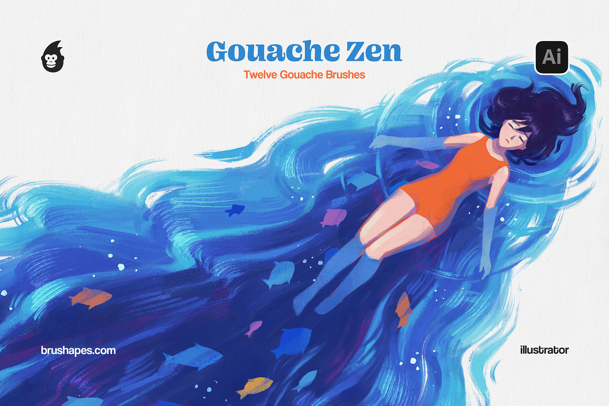 Gouache Zen Illustrator Brushes, a Brush Add-On by brushapes.com (Photo 1 of 10)