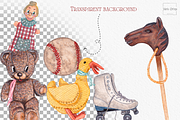 Vintage Toys Watercolor Clipart, an Illustration by MariaOrtegaDigitals (Thumbnail 2 of 6)