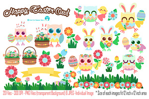 Easter Owl Digital Clipart, a Seasonal Illustration by Cozy Cat Design