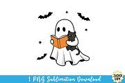 Cute Ghost Reading Book PNG, an Illustration by Watercolor design (Thumbnail 1 of 3)