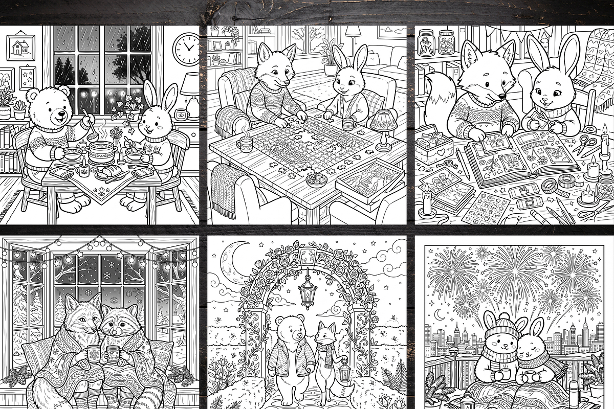 Cozy Animal Couple Coloring Pages, a Brochure Template by LA Design (Photo 3 of 10)