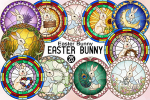 Easter Bunny Stained Glass Clipart, an Illustration by SVGArt