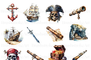 Watercolor Pirates Clipart, Ship PNG