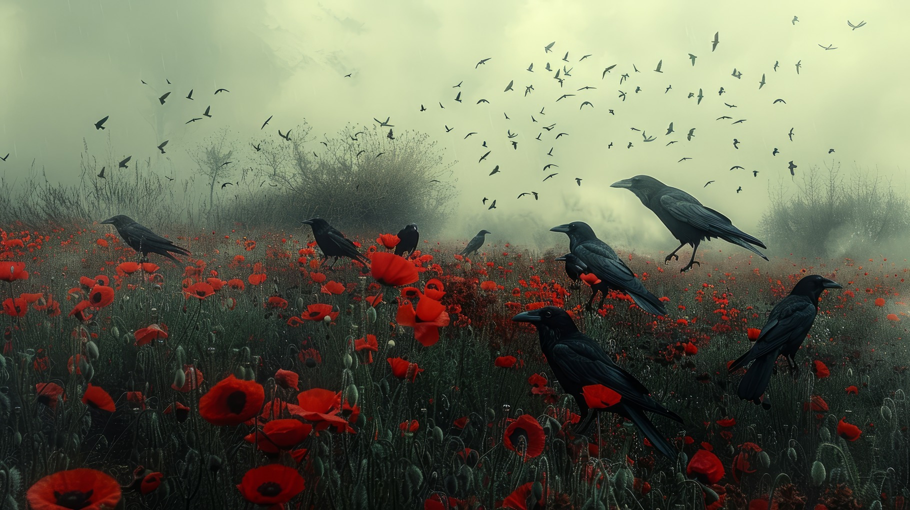 crows in a poppy field, a Photo by Pictures for you!!!!!!!!!