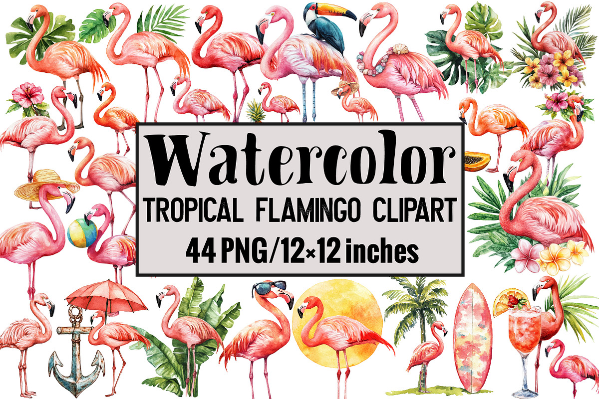 Tropical Flamingo Clipart, an Illustration by Design Market (Photo 1 of 4)