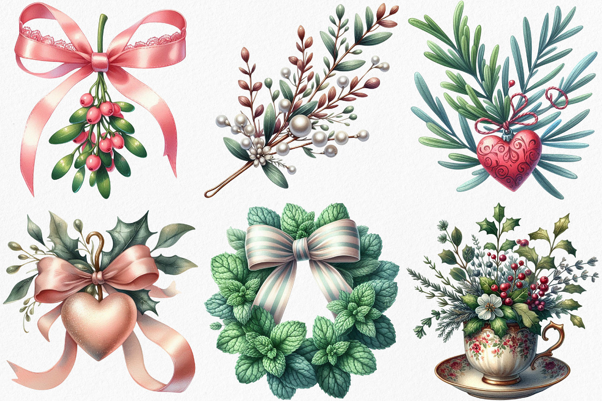 Coquette Christmas Herbs Clipart, an Illustration by Canvas Craft (Photo 4 of 11)