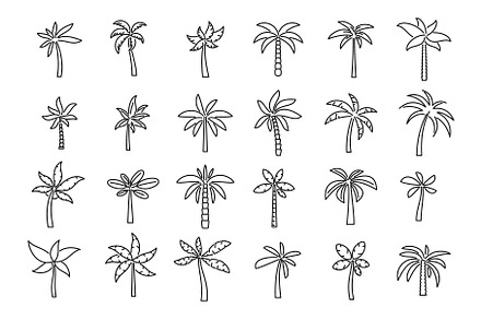 Palm icons set outline vector, an Object Illustration by Ylivdesign