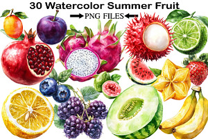 Watercolor Summer Fruit Clipart, an Illustration by Black Bird Studio