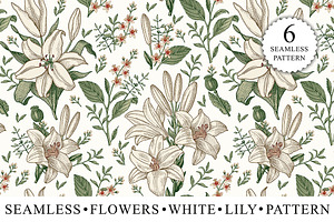 6 Seamless Flowers Lily Lilia Lilly