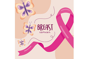 breast cancer lettering postcard, a Healthcare Illustration by studiogstock