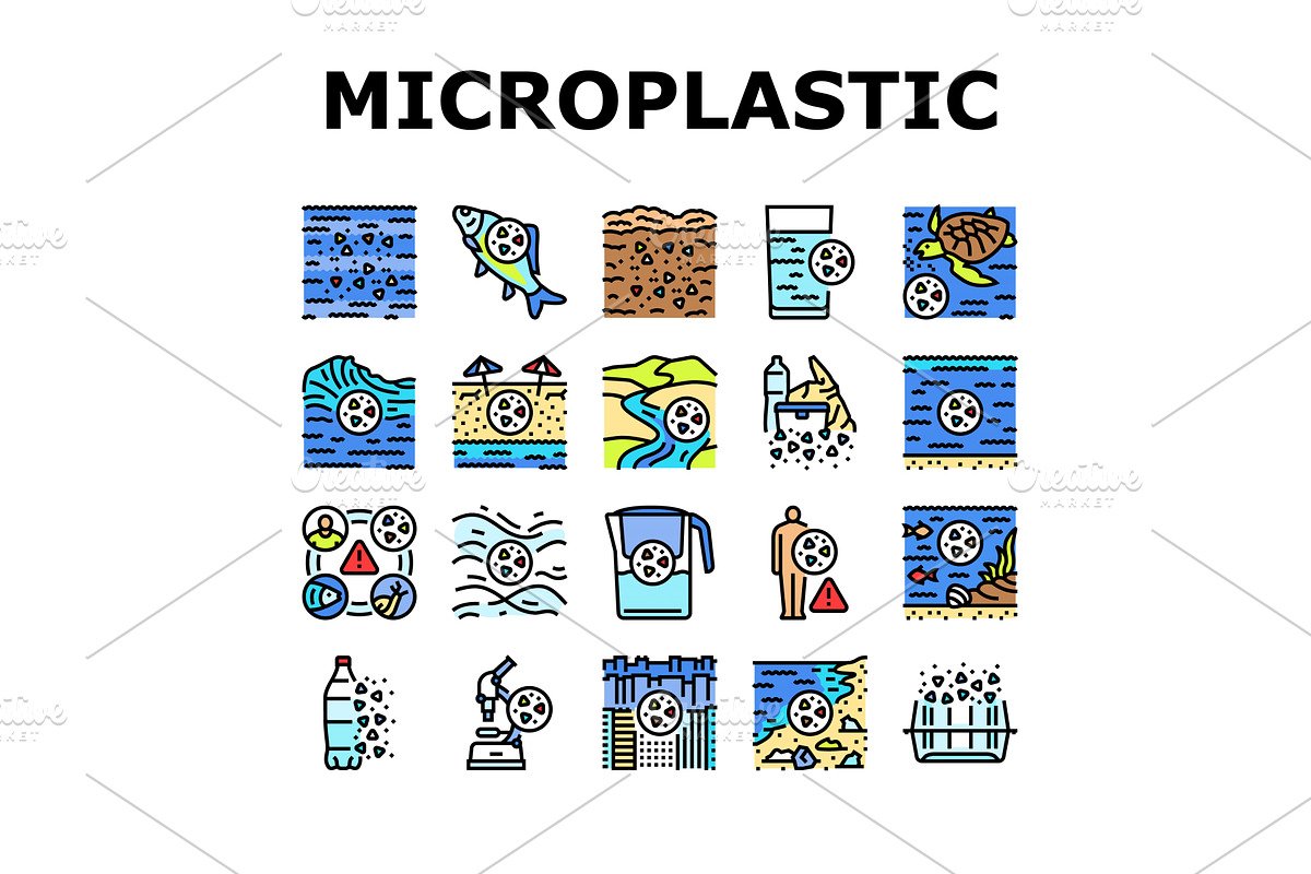 microplastic pollution ocean icons, an Animal Illustration by pikepicture