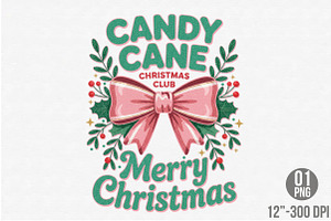 Pink Candy Cane Christmas Club Png, an Illustration by Designking