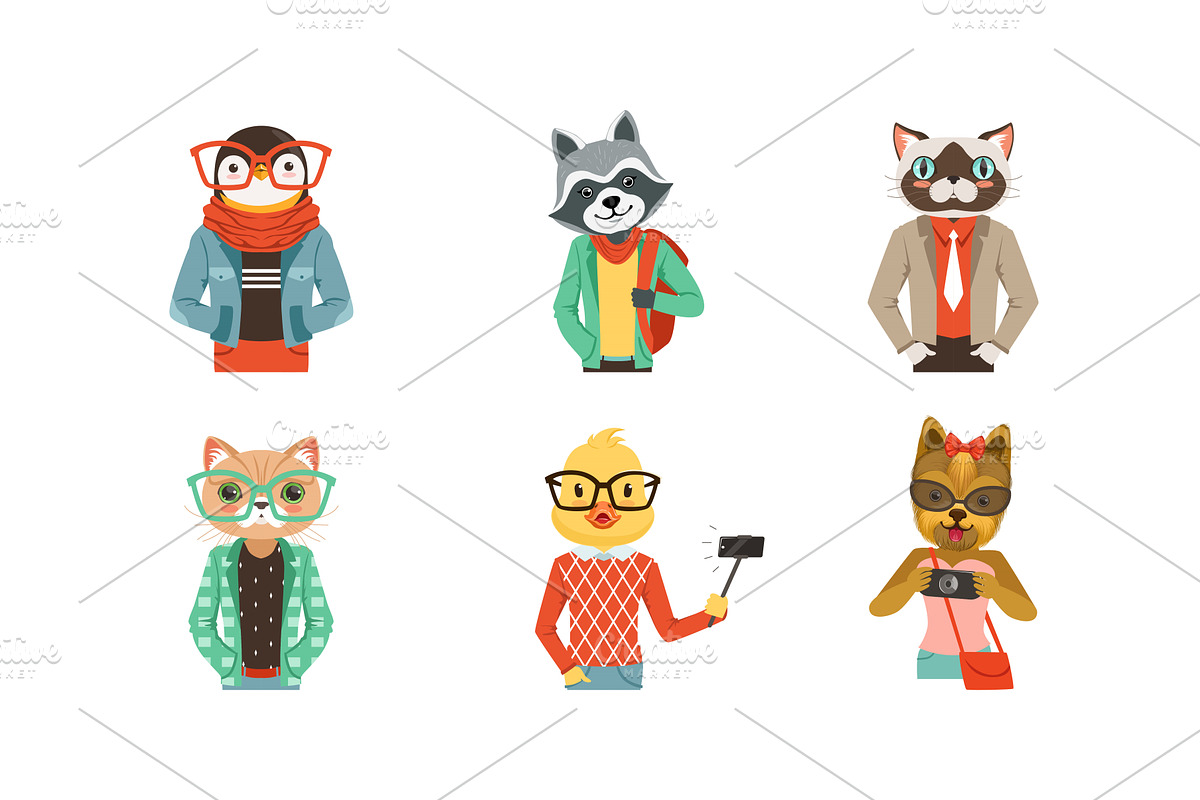 People with Animal Heads Vector Set, an Animal Illustration by TopVectors