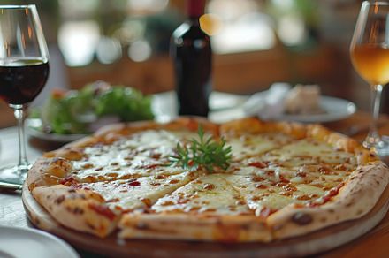 Fresh homemade pizza with cheese and meat, a Food & Drink Photo by AlyaAnd