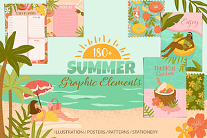 Tropical Summer Beach Illustrations