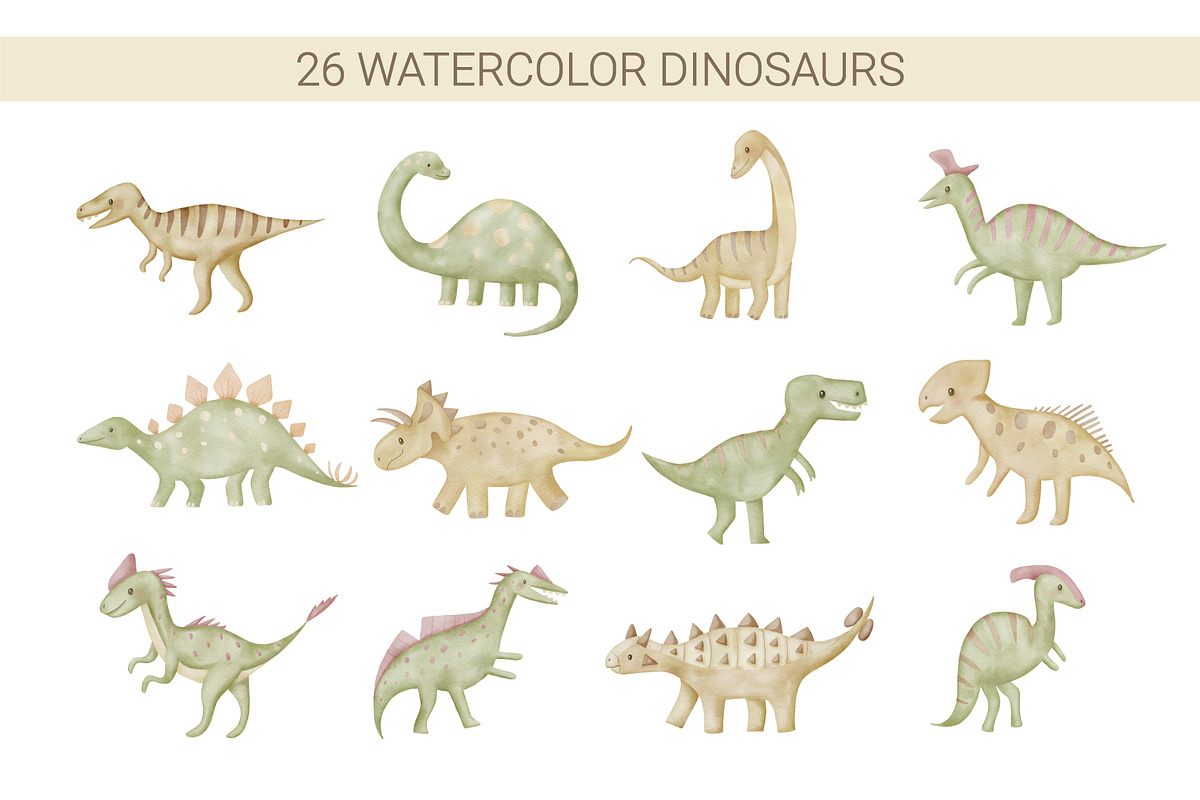 Dinosaur Watercolor Clipart, Pattern, an Object Graphic by NinaFedorova (Photo 8 of 10)
