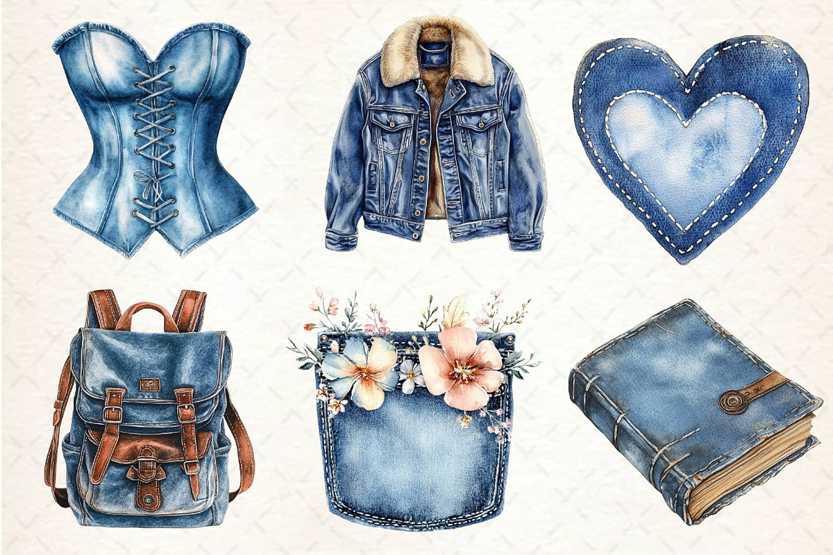 Vintage Denim Sublimation Clipart, an Illustration by Dream Creation (Photo 2 of 6)