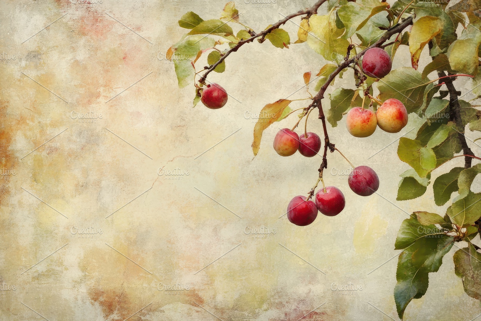 Cherry plums ripening on a tree bran, a Photo by Iftikhar Alam