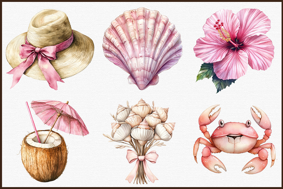 Ivory and Pink Hello Summer Clipart, an Illustration by Sublimation Artist (Photo 3 of 6)