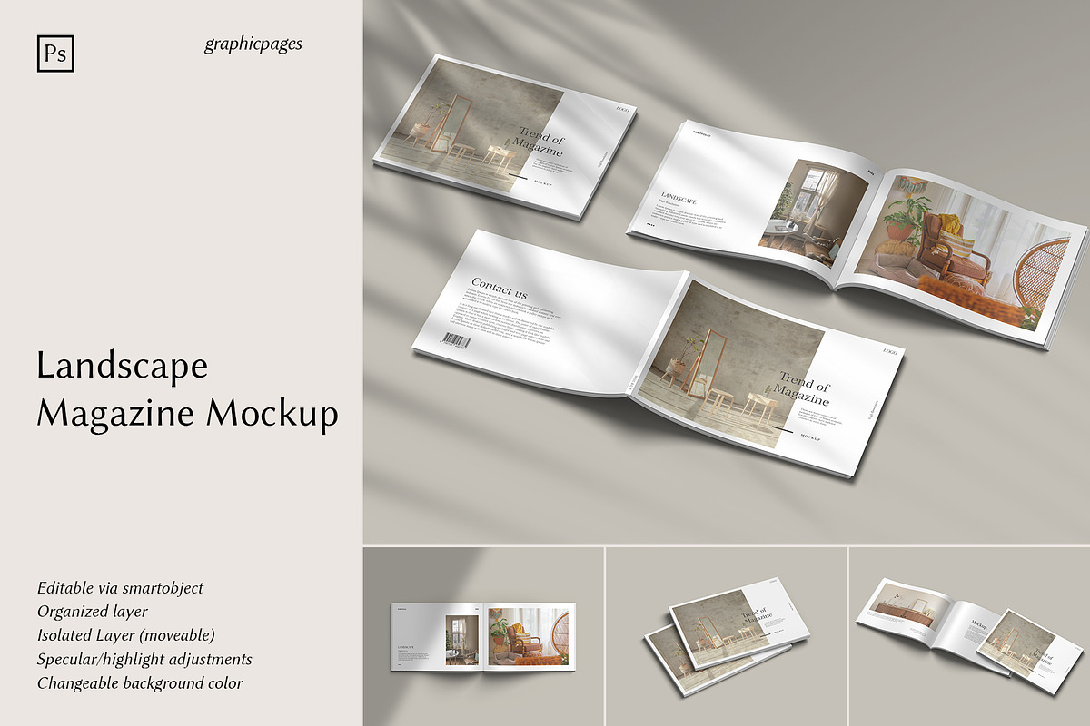 A4 Landscape Magazine Mockup, a Books & Magazine Mockup by graphicpages (Photo 1 of 15)