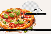Watercolor PNG Pizza Clipart, a Food Illustration by Geniecreativestudio (Thumbnail 2 of 9)