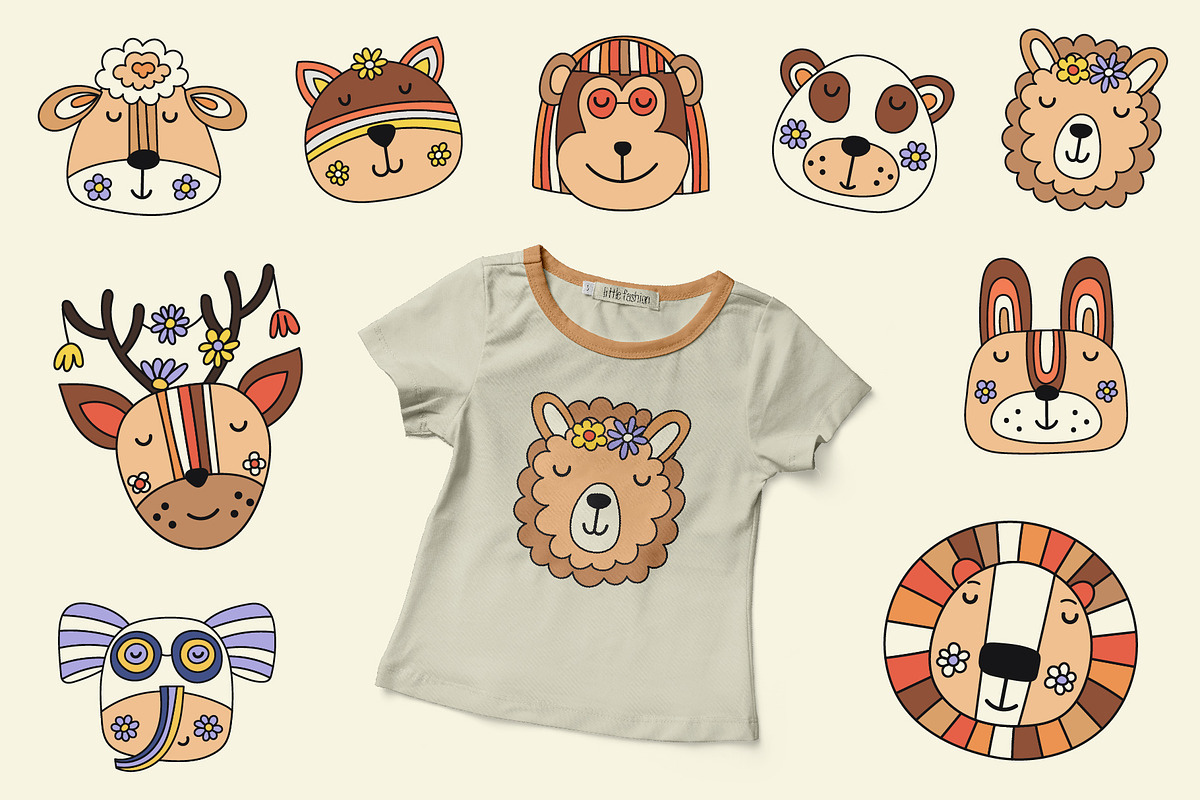 Groovy Animal Faces. Retro Cuties, an Animal Illustration by DearLetters (Photo 3 of 5)