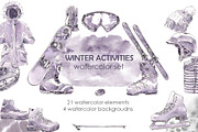 Winter Activities Watercolor Set, a Sport Illustration by Cat In Colour (Thumbnail 1 of 3)