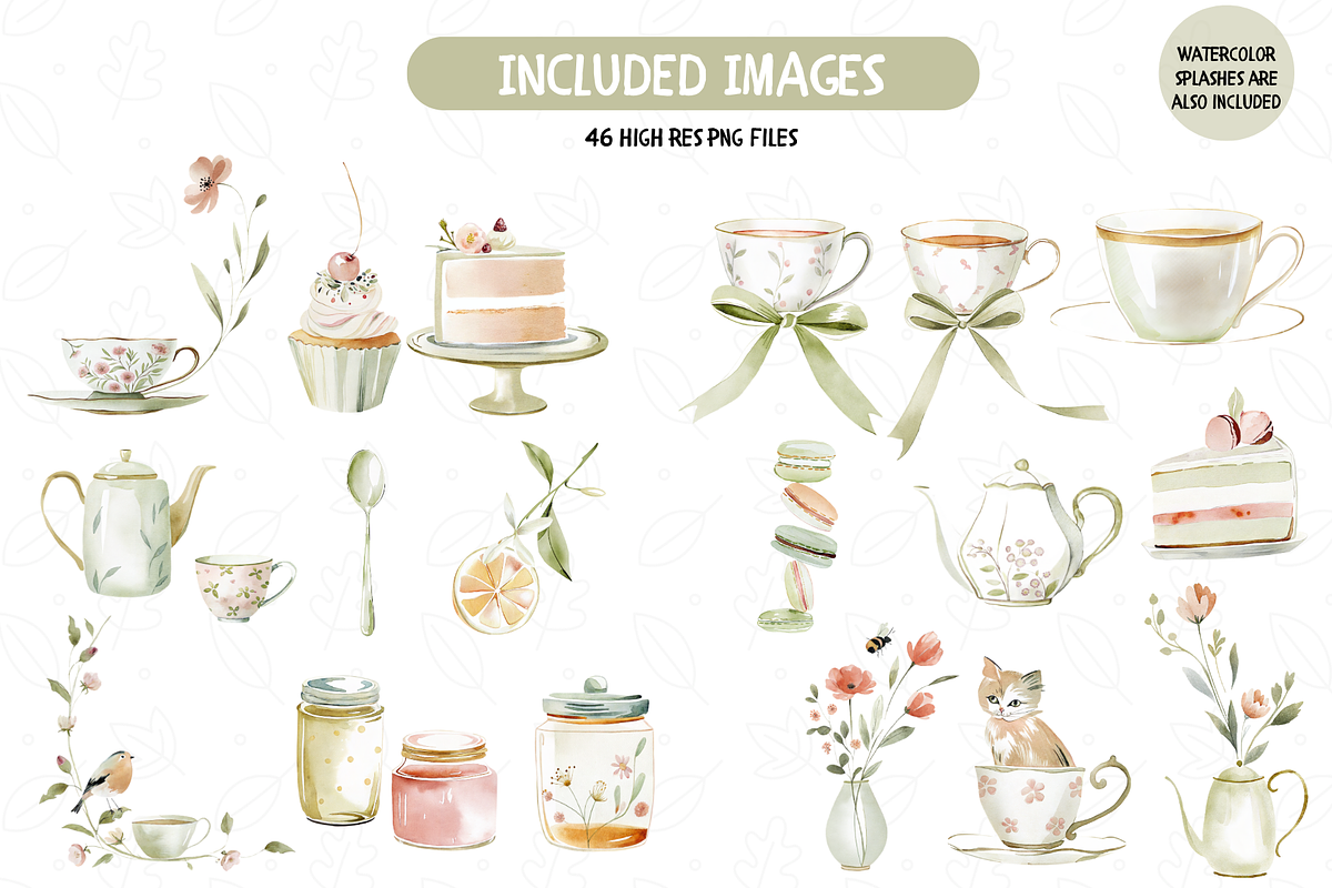 Tea Party Watercolor Clipart Set, an Illustration by TatiMockup (Photo 3 of 5)