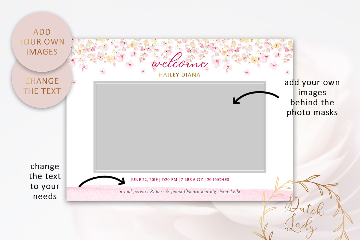 Birth Announcement Card Template #2, a Card Template by The Dutch Lady Designs (Photo 2 of 3)