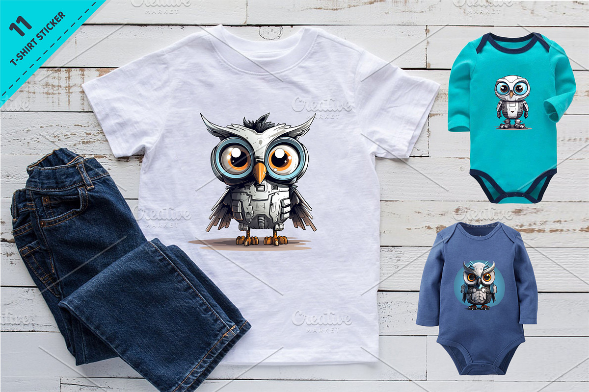 Cartoon owl robots. T-Shirt, Sticker, an Animal Illustration by KENO Mascots (Photo 3 of 4)