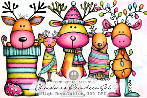 Whimsical Christmas Reindeer Clipart, an Illustration by Sublimation Artist