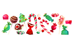 Christmas candy and lollipop set, a Food Illustration by art PVP - market