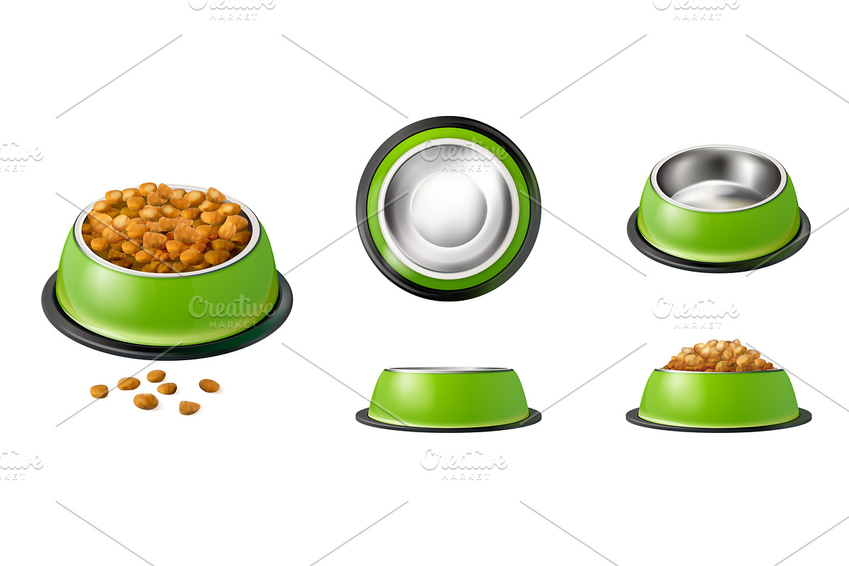 Realistic feed bowls. Empty full pet, a Food Illustration by Stock-Smart-Start