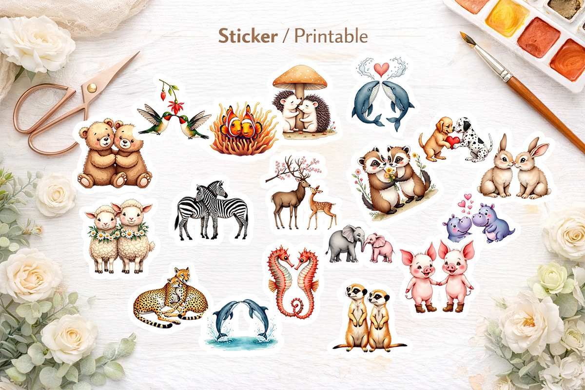 Watercolor Animal Romance Clipart, an Animal Illustration by Artnoy (Photo 5 of 8)