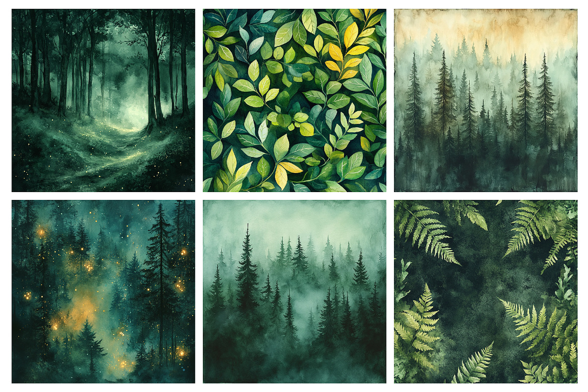 Watercolor Emerald Forest Digital Pa, a Texture Illustration by RobertsArt (Photo 5 of 6)