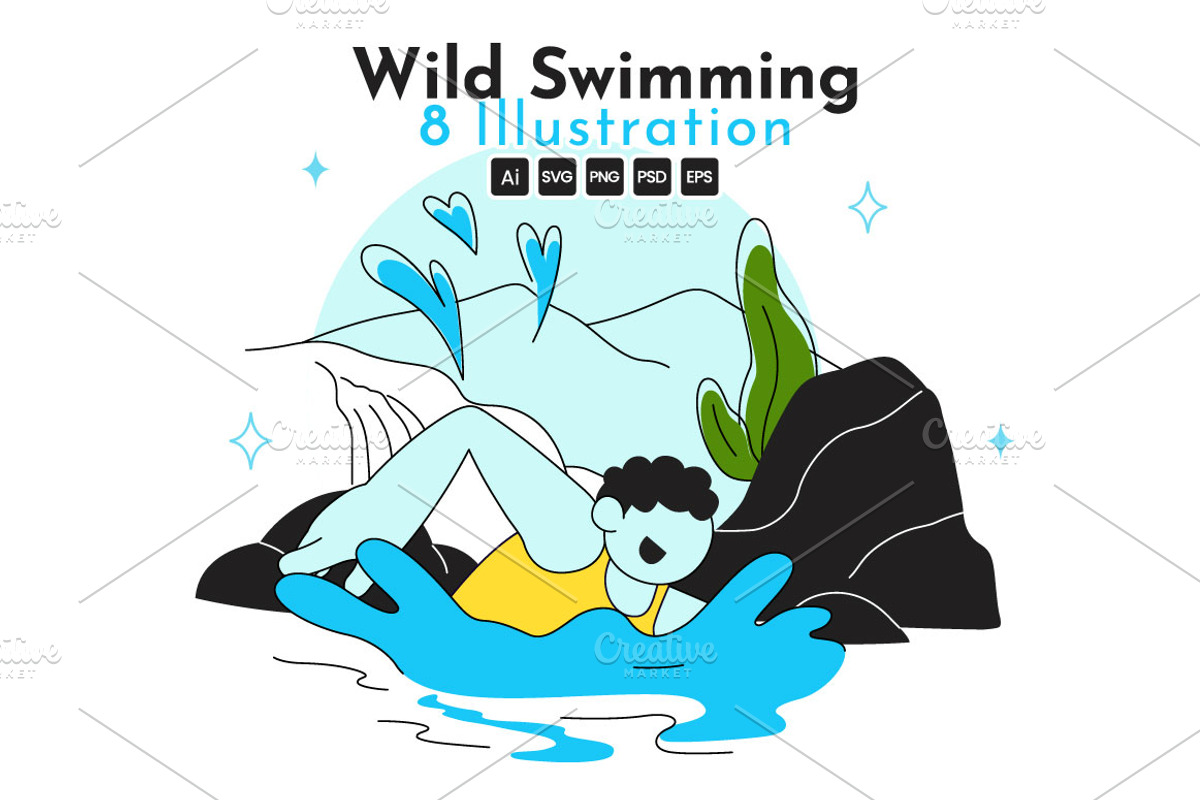 10 Wild Swimming Vector Illustration, a Person Illustration by denayunebgt (Photo 1 of 3)