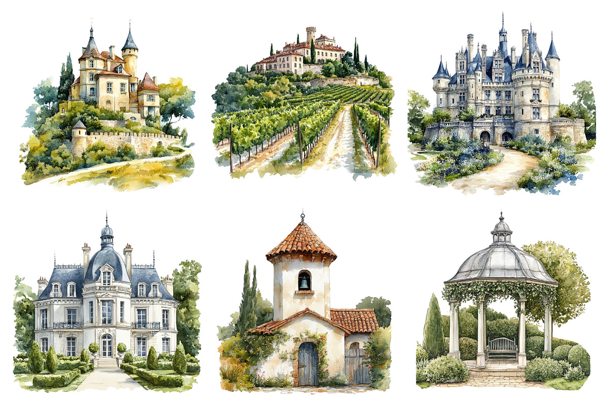 French Chateau Watercolor Clipart, a Texture Illustration by Daily.Designs (Photo 4 of 5)