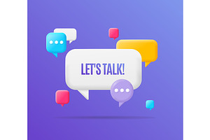 3d Lets Talk Banner Concept Cartoon
