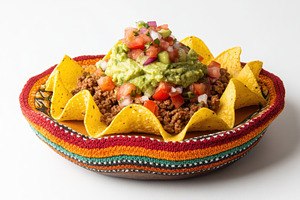 Delicious ground beef nachos topped, a Photo by Pavel_design