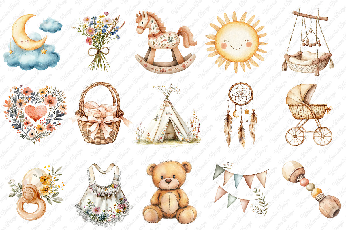 Neutral Boho Baby Shower Doodle png, an Illustration by Watercolor design (Photo 2 of 12)