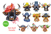 Cute watercolor bulls, an Animal Illustration by Watercolor fantasy (Thumbnail 1 of 5)