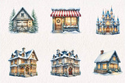 Winter XMas Village Clip Art, a Seasonal Illustration by CreationArt (Thumbnail 2 of 7)