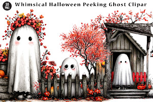 Whimsical Halloween Peeking Ghost, a Seasonal Illustration by CreationArt