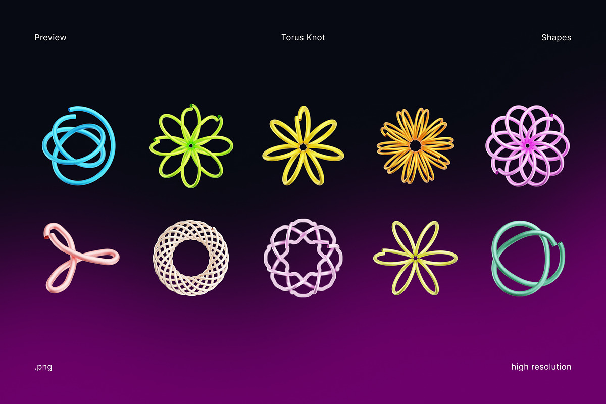 Torus Knot Colorful 3D Icon Set, an Object 3D Model by Eklip Studio (Photo 2 of 3)