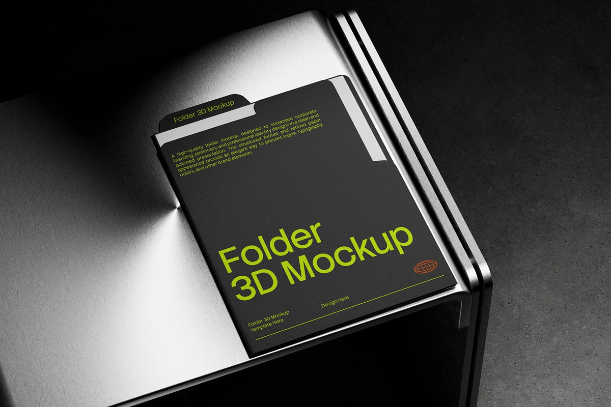 A4 Folder On Metal Chair 3D Mockup, a Books & Magazine Mockup by graphicook (Photo 3 of 4)