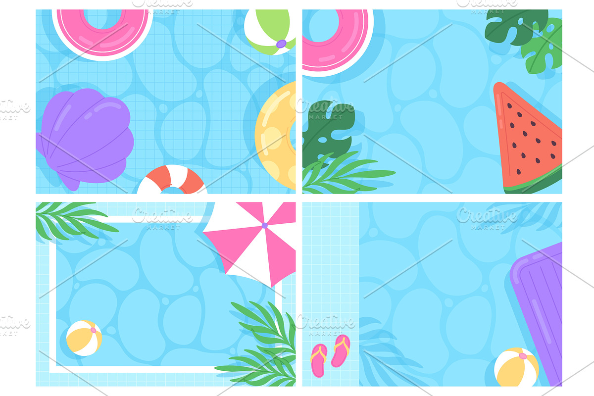 Swimming pool top view banners, an Illustration by LadadikArt