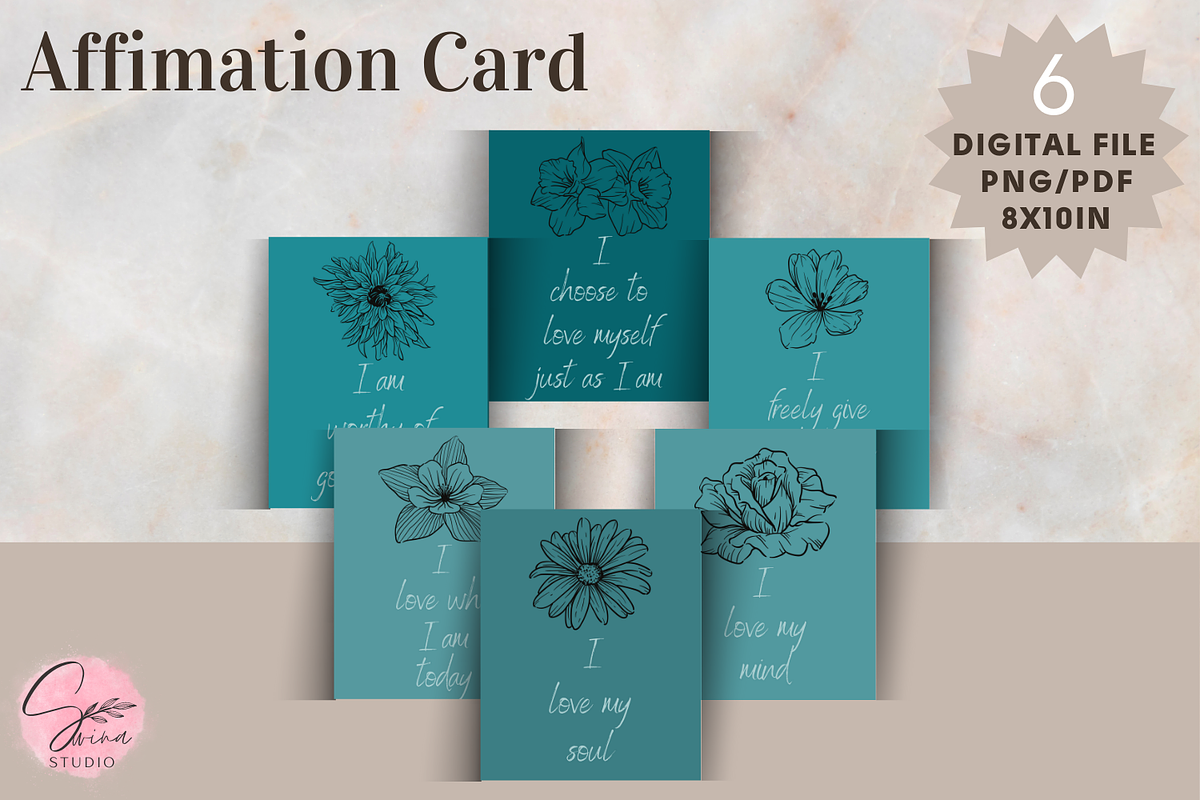 6 Affirmation Cards, a Card Template by SWINA STUDIO (Photo 1 of 5)