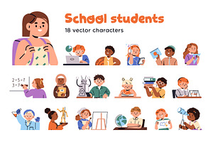 Kids students study at school set, an Education Illustration by Good Studio