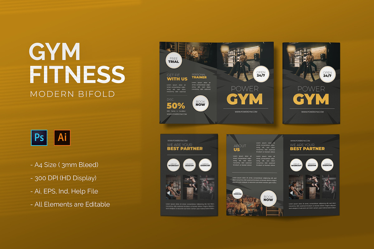 Gym Fitness - Bifold Brochure, a Brochure Template by StreaksideStd