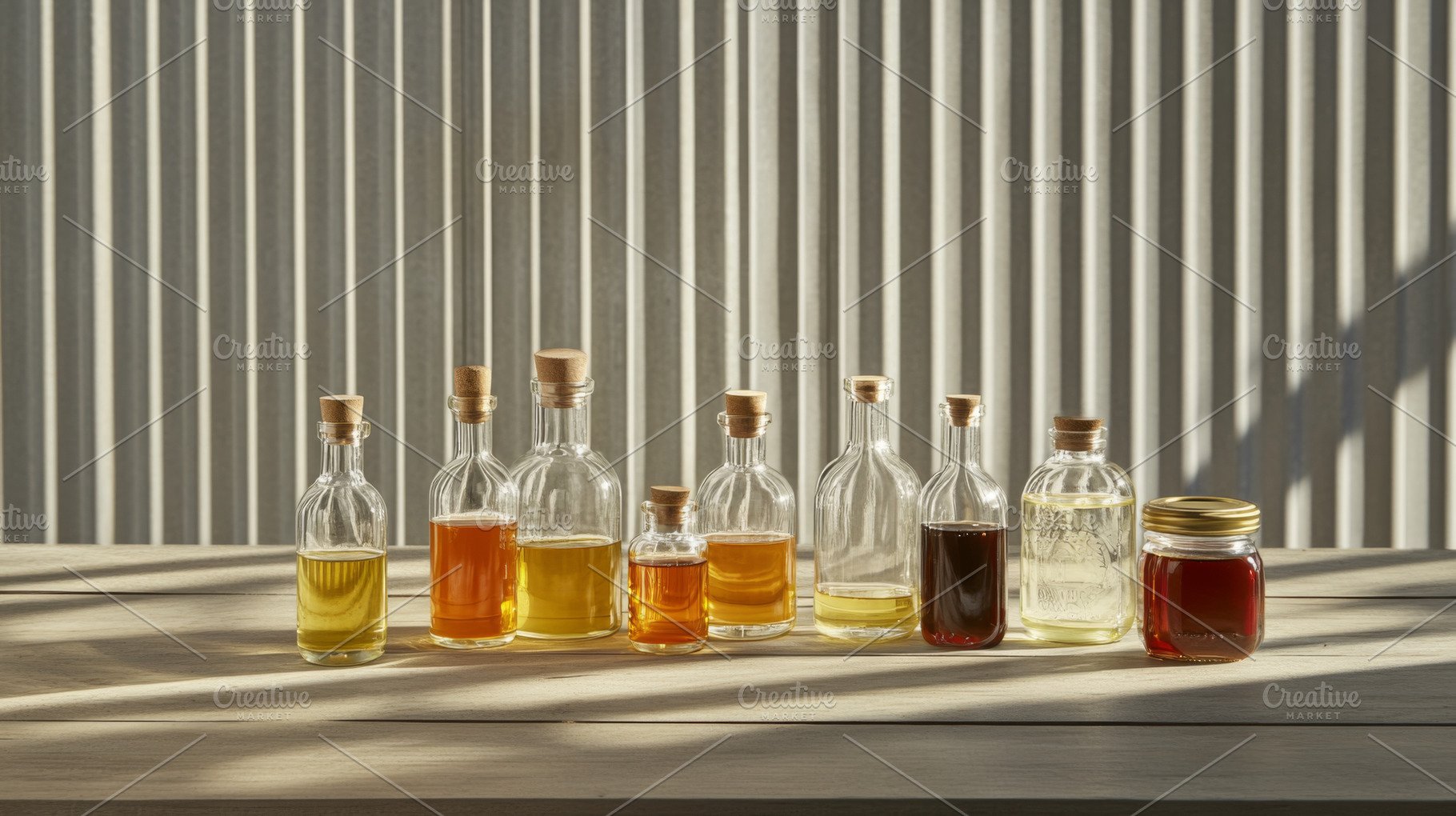Variety glass bottles filled with ho, a Photo by Dvoevnore photos